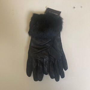 Brand with tags, black leather and fur, Lord and Taylor gloves